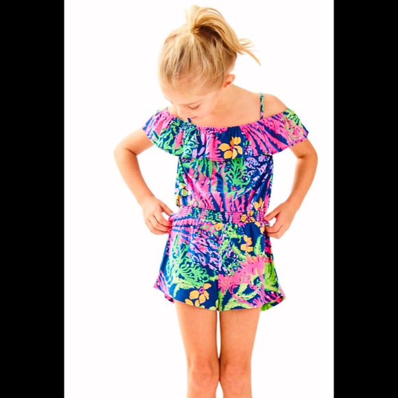 Lilly Pulitzer Girls Emoni Romper Indigo All A Glow XL (12-14) - Picture 4 of 4